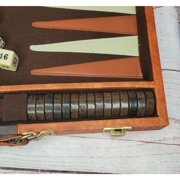 Vintage Tan Brown Stripe Backgammon Family Board Game With Booklet - Picture 5 of 12